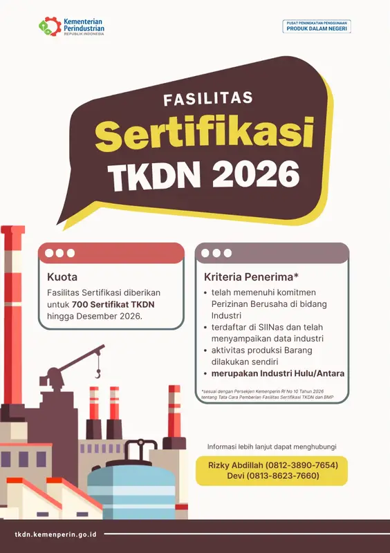 Kemenperin Fasilitasi 700 Sertifikat TKDN bagi Industri Hulu dan Antara pada 2026